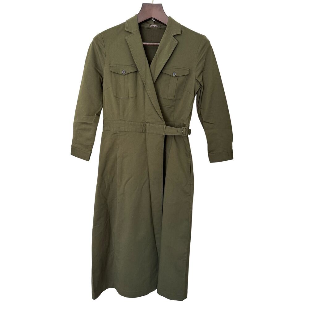 J. McLaughlin Nikita Dress Army Green Shirt Wrap Belted Midi Dress Size‎ Small